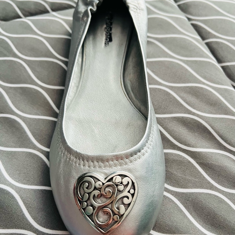 Brighton Silver Heart-Embellished Ballet Flats